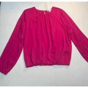 Tommy Hilfiger Fuchsia Chiffon Bubble Hem Blouse Size Large